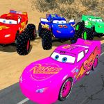 TRANSPORTING PIXAR CARS & FRUITS WITH COLORED & JOHN DEERE vs CLAAS vs TRACTORS – BeamNG.drive